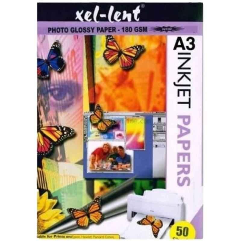 xel-lent A3 180 GSM Inkjet Glossy Photo Paper, (Pack of 50)