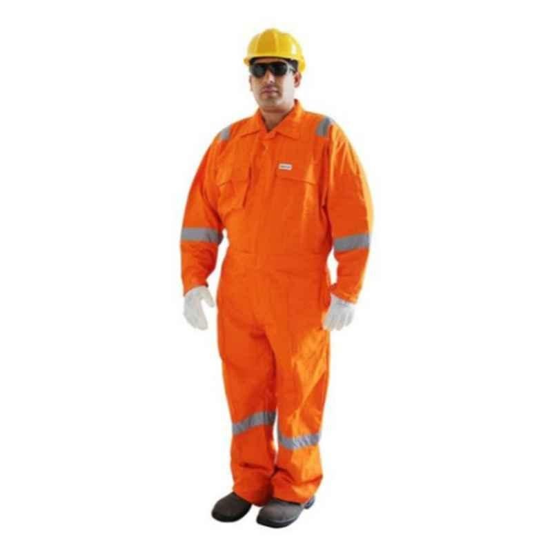 Vaultex VOR-XL Orange & Grey Reflective Strips Safety Coverall, Size: XL