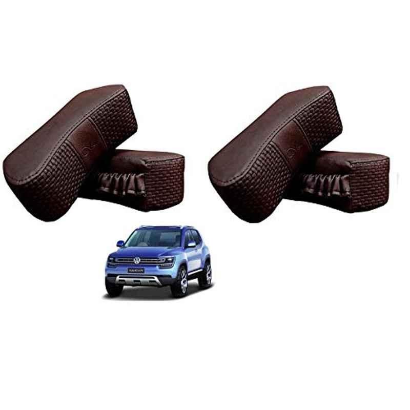 Kozdiko 4 Pcs CV Designer Cola Leatherite Neck Rest Car Cushion Pillow Set for Volkswagen Tiguan