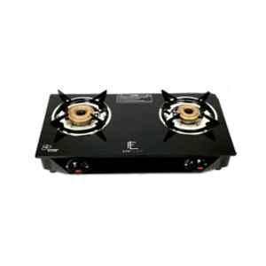 LIVFLAME 2 Burner Popular Cute Plain Toughened Glass Black Manual Gas Stove