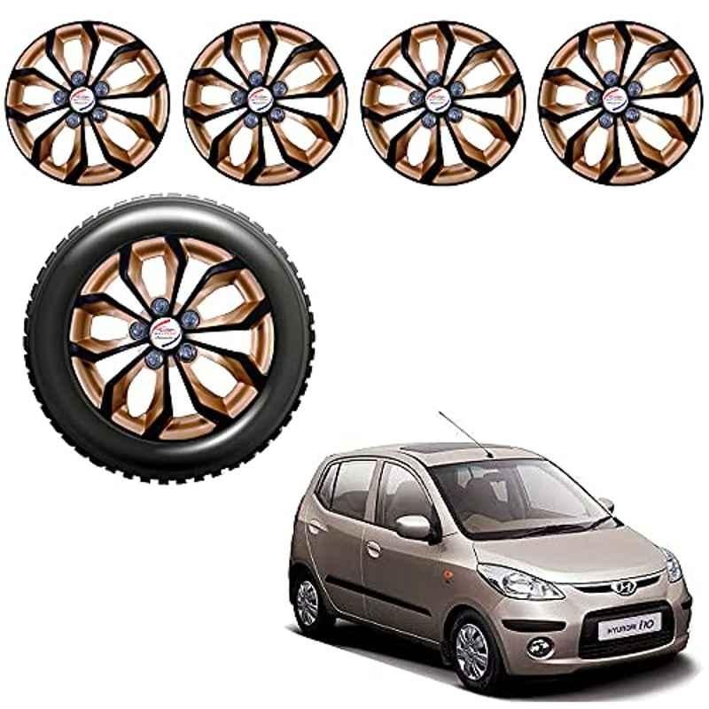 Auto Pearl 4 Pcs 13 inch Black & Golden ABS Press Type Hubcap Wheel Cover Set with Retention Ring for Hyundai I10Type1