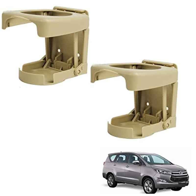 Kozdiko Plastic Beige Foldable Car Drink Holder for Toyota Innova Crysta (Pack of 2)