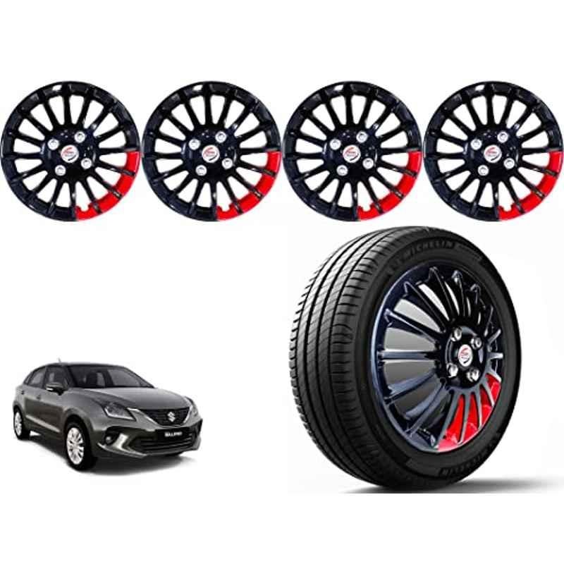 Auto Pearl 4 Pcs 15 inch ABS Black & Red Press Type Car Wheel Cover Set with Retention Ring for Maruti Suzuki Baleno 2020 Onwards