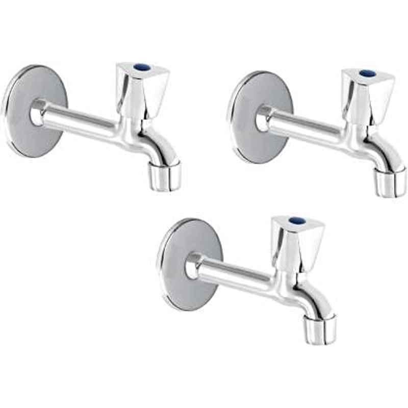 Zesta Jazz Stainless Steel Chrome Finish Long Body Bib Cock with Wall Flange (Pack of 3)