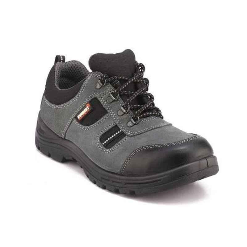Everest EVE-602 Low Ankle Leather Steel Toe Single Density Black Work Safety Shoes, Size: 8