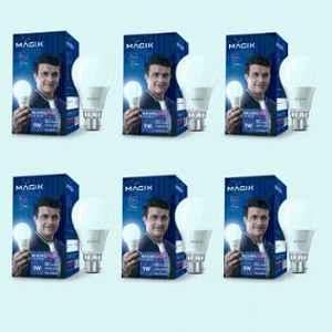 Magik Maximo Plus 9W 3000K B22 Cool White LED Bulb (Pack of 6), LUMAP009C4144E6