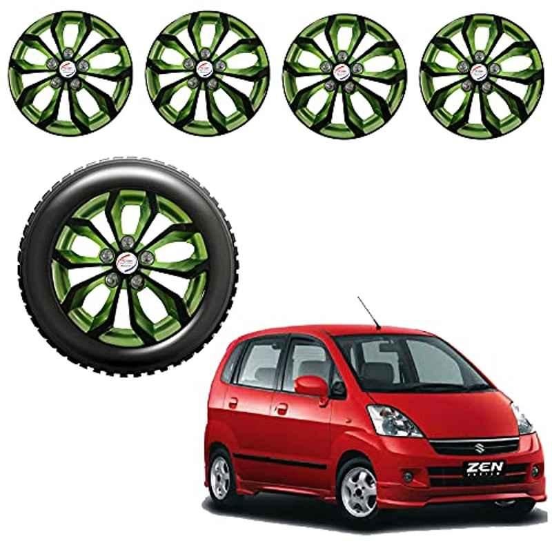 Auto Pearl 4 Pcs 13 inch ABS Black & Green Car Wheel Cover Set for Maruti Suzuki Zen EstiloT1