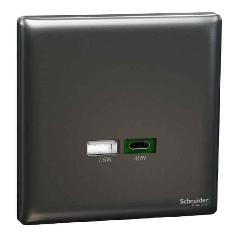 Schneider Electric Unica X 45W Dark Grey Type A+C USB Charger Socket, NUX32ACQUSB_DG