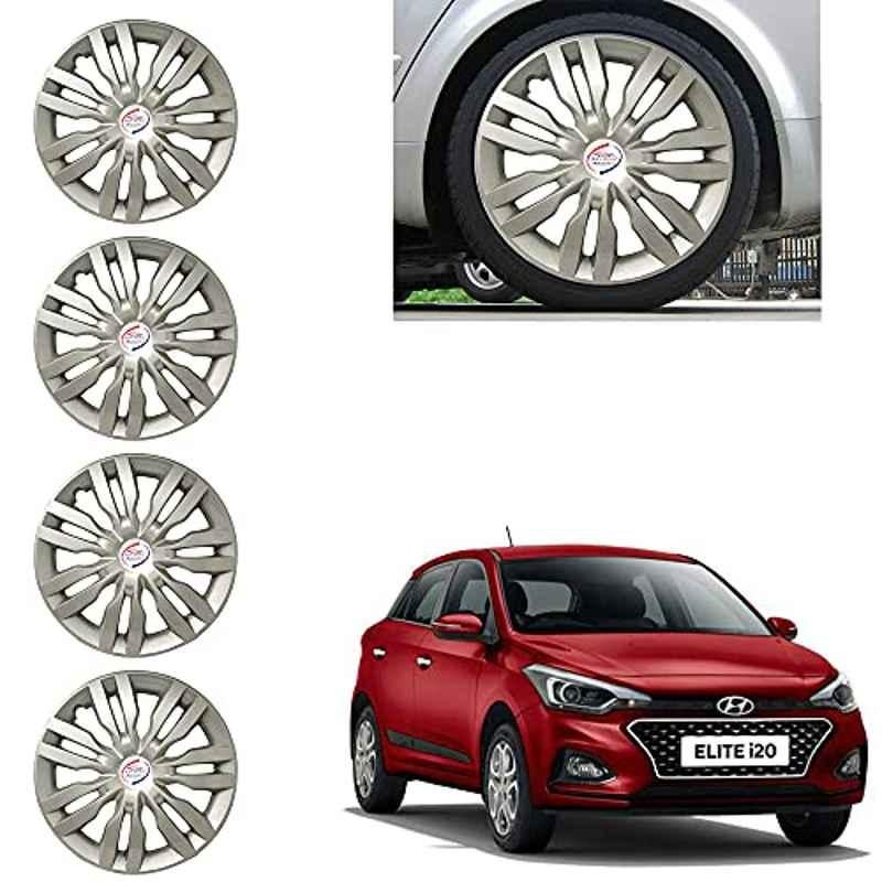 Auto Pearl 4 Pcs 14 inch Silver ABS Press Type Hubcap Wheel Cover Set with Retention Ring for Hyundai I20Elite