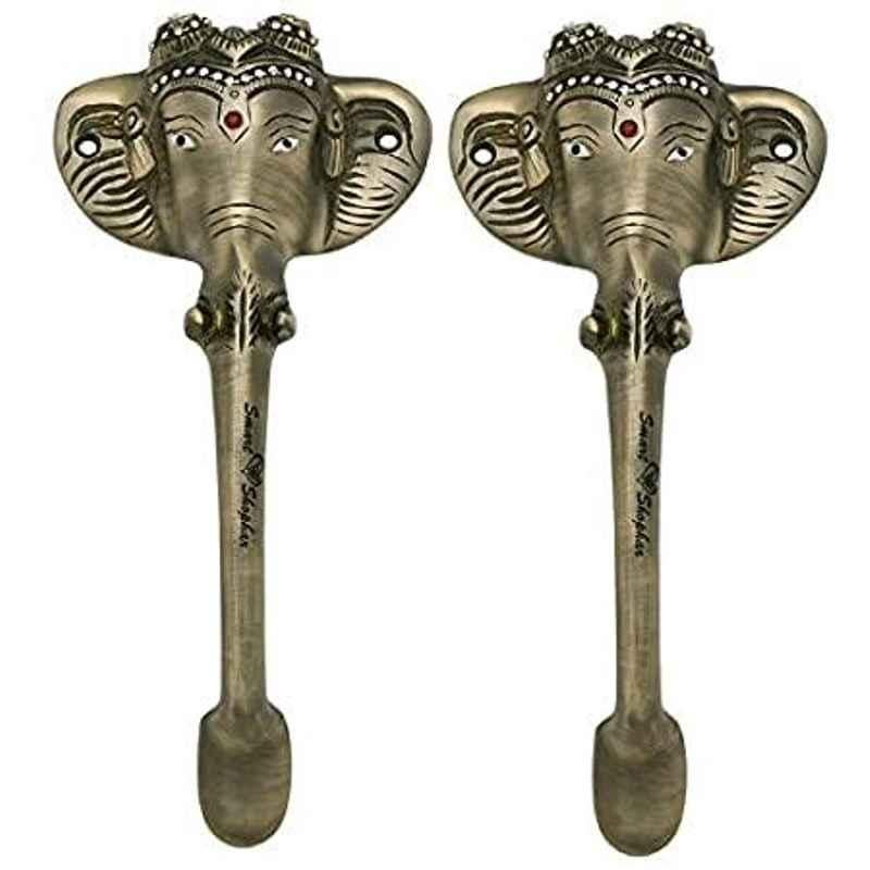 Smart Shophar 8 inch Brass Antique Ganesha Ekadanta Pull Handle, SHA10PH-EKAD-AN08-P2 (Pack of 2)