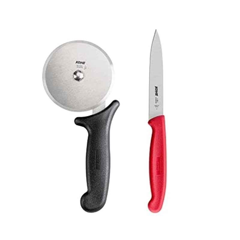 Kohe 22cm Stainless Steel Straight Edge Utility Knife & Big Wheel Pizza Cutter Combo, 1138.1 & 1104.1