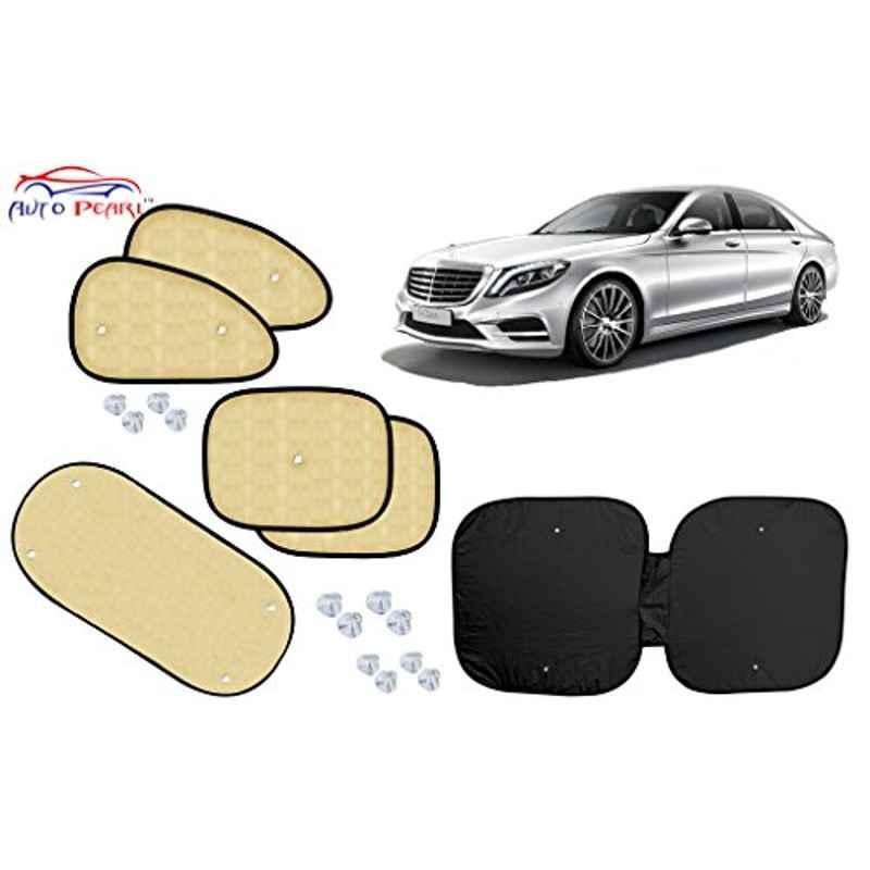 Auto Pearl 6 Pcs PVC & Mesh Beige Window, Front & Rear Sun Shade Set for Mercedes Benz S300