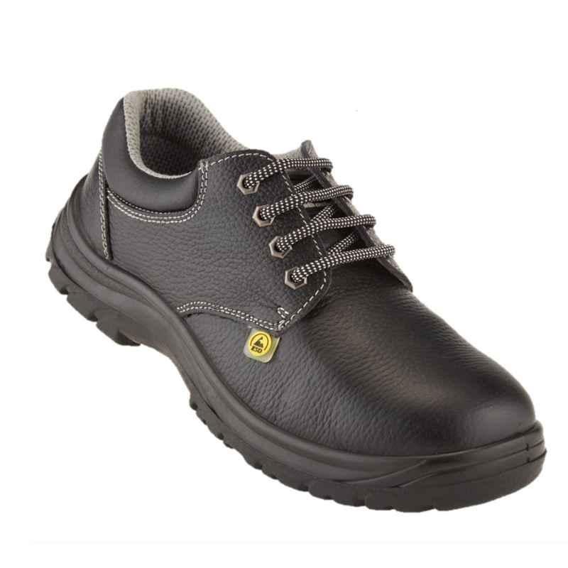 Neosafe Edge ESD A7009 Leather Low Ankle Steel Toe Black Work Safety Shoes, Size: 7