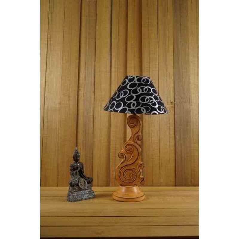 Tucasa Mango Wood Orange Carving Table Lamp with 10 inch Polycotton Black Silver Pyramid Shade, WL-88