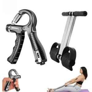 Shopeleven 150kg Stainless Steel & Plastic Black Double Spring Tummy Trimmer with Hand Gripper