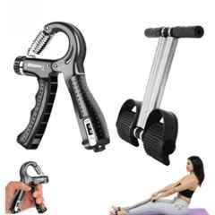 Shopeleven 150kg Stainless Steel & Plastic Black Double Spring Tummy Trimmer with Hand Gripper