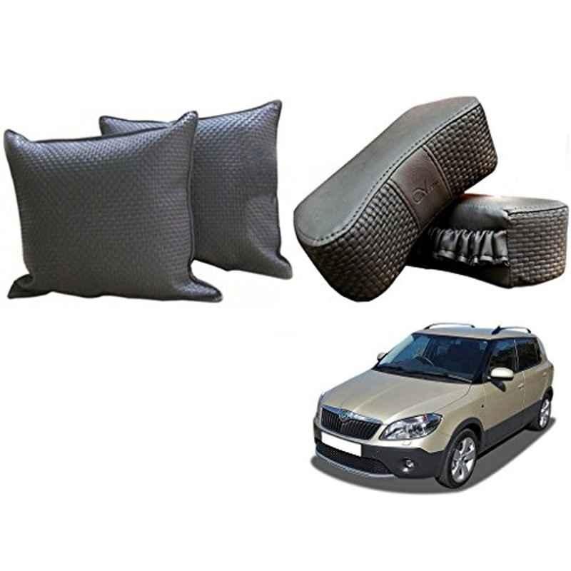 Kozdiko One Pair Grey Neck Rest & One Pair Cushion Combo for Skoda Fabia