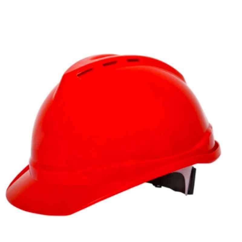 Ameriza Guard HDPE Red Safety Ventilated Helmet with Textile Ratchet Suspension, A518240320