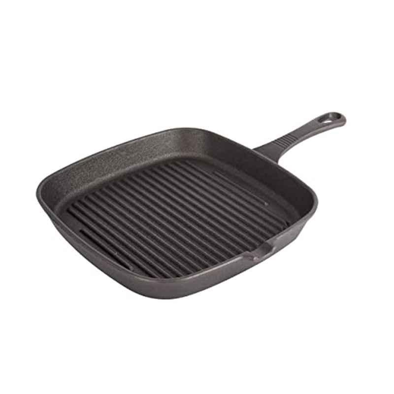 Kitchencraft Deluxe 23cm Cast Iron Black Square Non-Stick Grill Pan