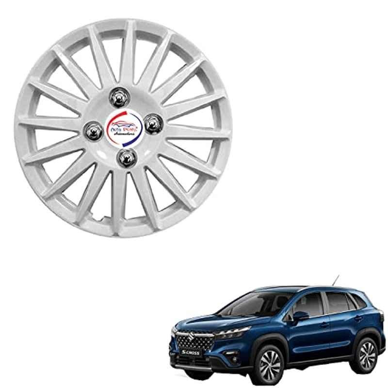 Auto Pearl 4 Pcs 15 inch ABS Camry Silver Press Type Hubcap Wheel Cover Set with Retention Ring for Maruti Suzuki Scross Facelift