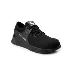 Woakers Synthetic Leather PVC Sole Steel Toe Black Work Safety Shoes, Size: 9