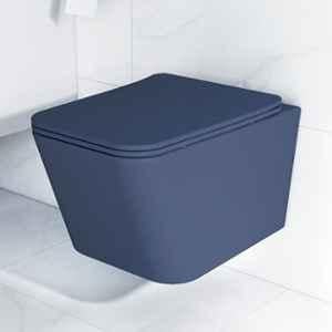 Plantex Imported Italica Ceramic Dark Blue P Trap Wall Hung Commode for Toilet/Rimless Washdown Flush/Commode with Soft Closing
