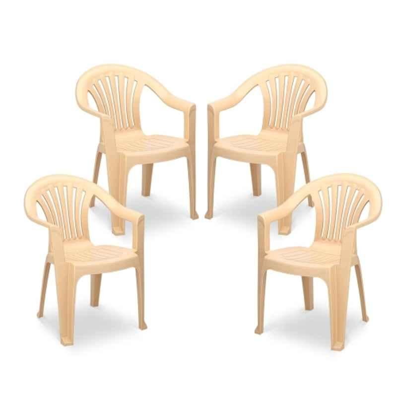 Maharaja Chetak 600x590x800mm Plastic Beige Armrest Chair for Home & Office (Pack of 4)