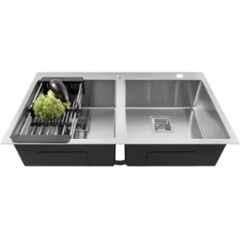 Fossa FS-8TH 37x18x10 inch Stainless Steel Matt Finish Silver Double Bowl Handmade Kitchen Sink