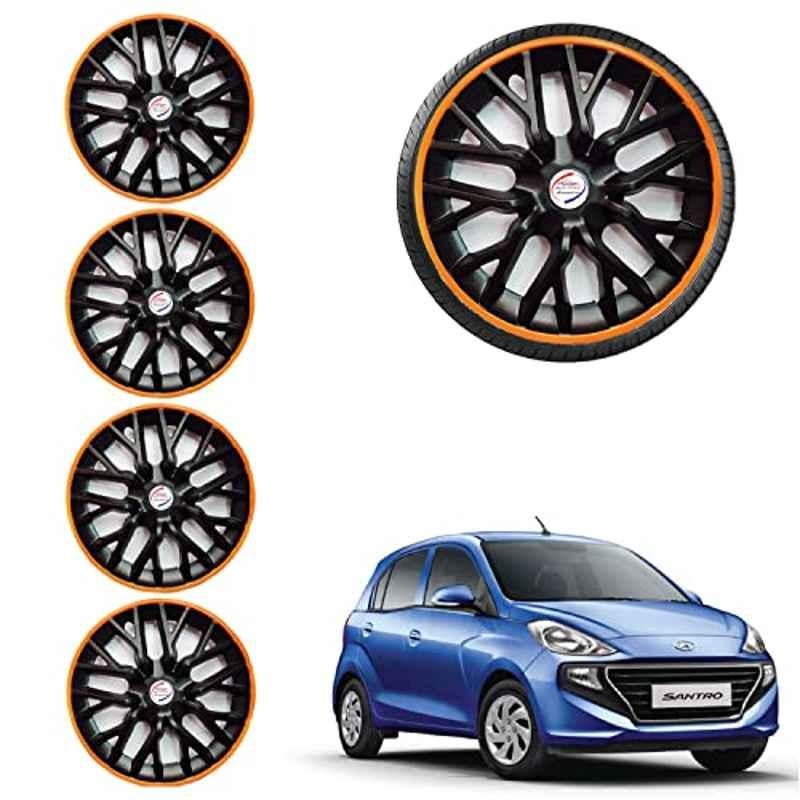 Auto Pearl 4 Pcs 14 inch ABS Black & Orange Car Wheel Cover Set for Hyundai i20 Sports Asta Phoenix