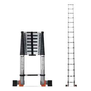 Corvids 16 Step 23.5ft Aluminium Foldable Portable Telescopic Ladder with Folding Stablizer Bar