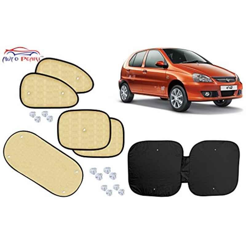 Auto Pearl 6 Pcs PVC & Mesh Beige Window, Front & Rear Sun Shade Set for Tata Indica