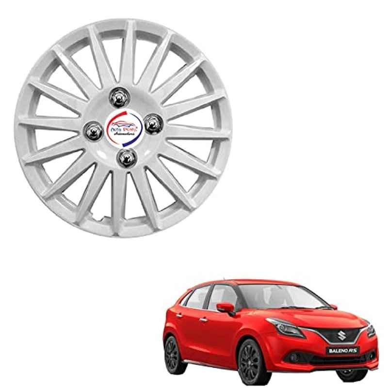 Auto Pearl 4 Pcs 15 inch ABS Camry Silver Press Type Hubcap Wheel Cover Set with Retention Ring for Maruti Suzuki Baleno RS 2019