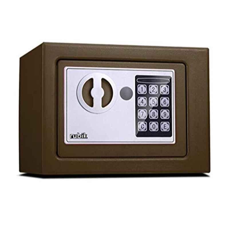 Rubik 23x17x17cm Alloy Steel Brown Digital Security Safe Box with Electronic Keypad Lock & Physical Key