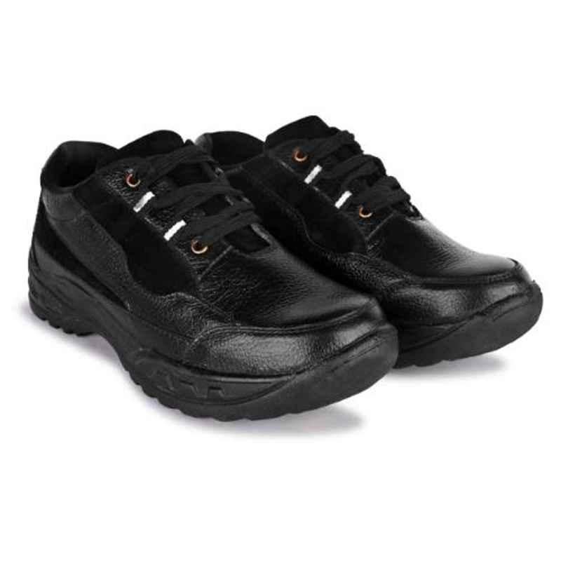 Trxxble 1103 Leather Steel Toe Black Work Safety Shoes, Size: 10