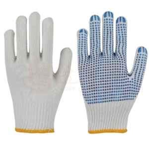 Brala 10 Gauze Cotton White on Blue PVC Dotted Knitted Safety Working Hand Gloves, Size: Medium (Pack of 60)