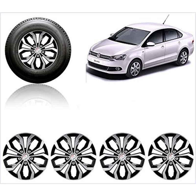 Auto Pearl 4 Pcs 14 inch ABS Silver & Black Press Fitting Wheel Cover Set for Mahindra Verito