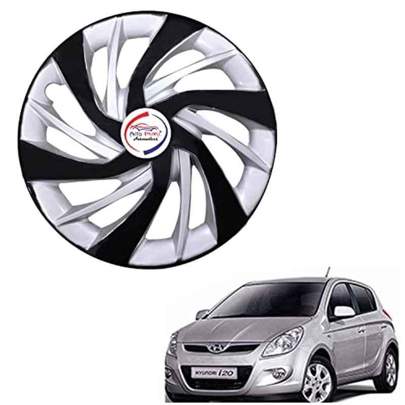 Auto Pearl 4 Pcs 14 inch ABS Black & Silver WCS100 Hubcap Wheel Cover Set with Retention Ring for Hyundai I20 Type 1