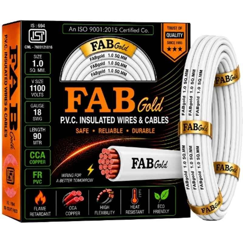 Fabgold 1 Sqmm White FR PVC Multi Strand Electrical Wire, FABGOLD12, Length: 90m