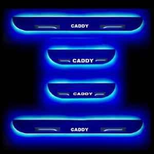 SureStrive 4 Pcs Acrylic Black Car Door Footstep Sill Scuff Plate Set with Blue LED for Volkswagen Caddy All Model