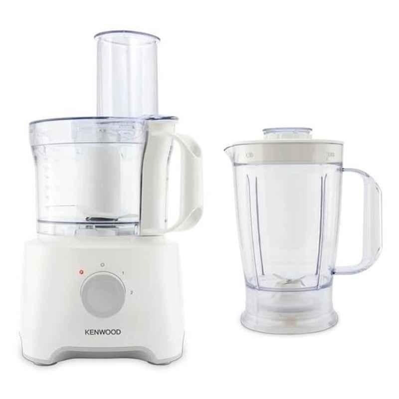 Kenwood 2.1L 800W White Multi-Functional Food Processor with Chopping Blade Stainless Steel Disk Blender, FDP303