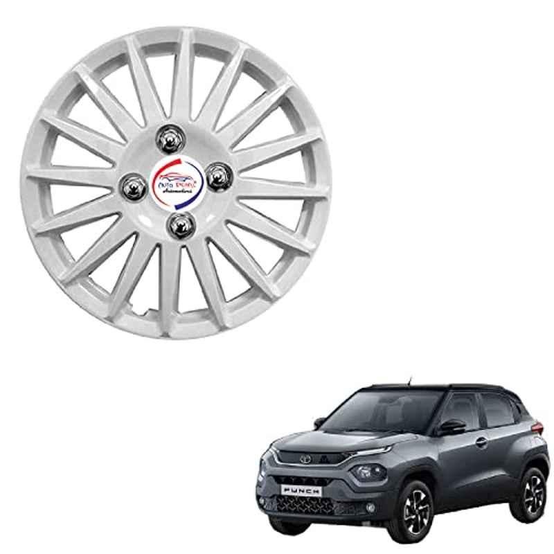 Auto Pearl 4 Pcs 15 inch ABS Camry Silver Press Type Hubcap Wheel Cover Set with Retention Ring for Tata Punch