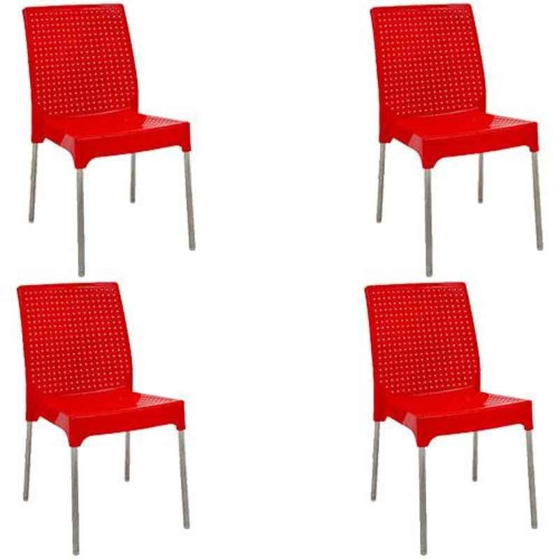Italica Polypropylene Red Plasteel Chair without Arm, 1206-4 (Pack of 4)