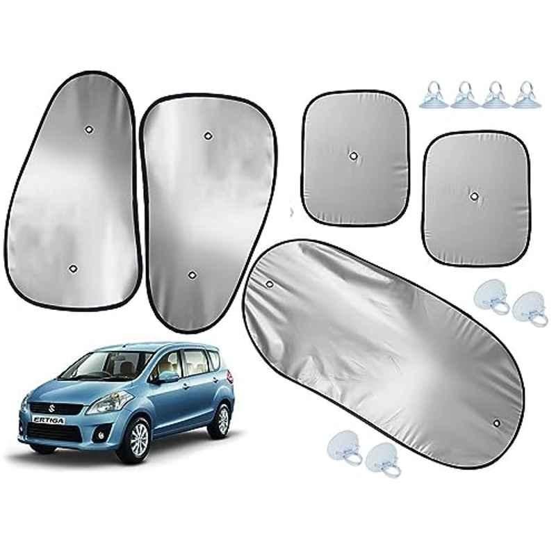 Auto Pearl 5 Pcs Polyester Black & Silver Window & Rear Sun Shade Set for Maruti Suzuki Ertiga T-1 2012-2014