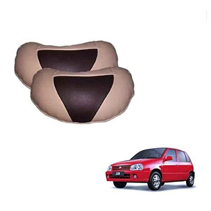 Kozdiko 2 Pcs Beige & Brown Car Neck Rest Cushion Pillow Set for Maruti Suzuki Zen