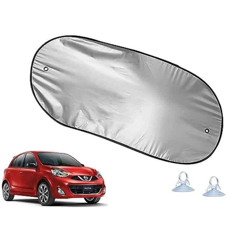 Auto Pearl Polyester Black & Silver Rear Window Sun Shade Curtain with Storage Pouch for Nissan Micra 2015