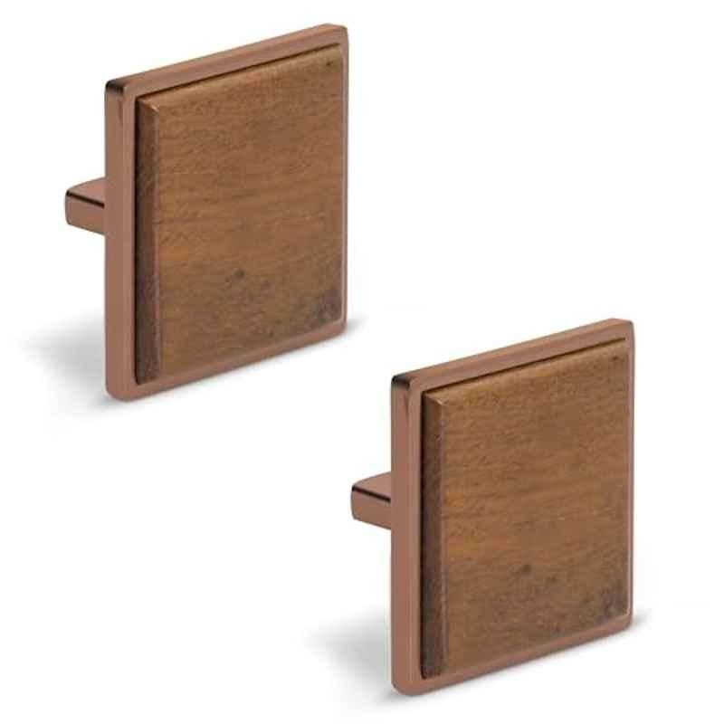 Plantex Knobs for Drawer/Square Drawer Knobs/Knobs for Cabinets/Pull-Push Knobs for Kitchen/Bedroom Drawer (Pack of 2) Big, Rose Gold & Wood