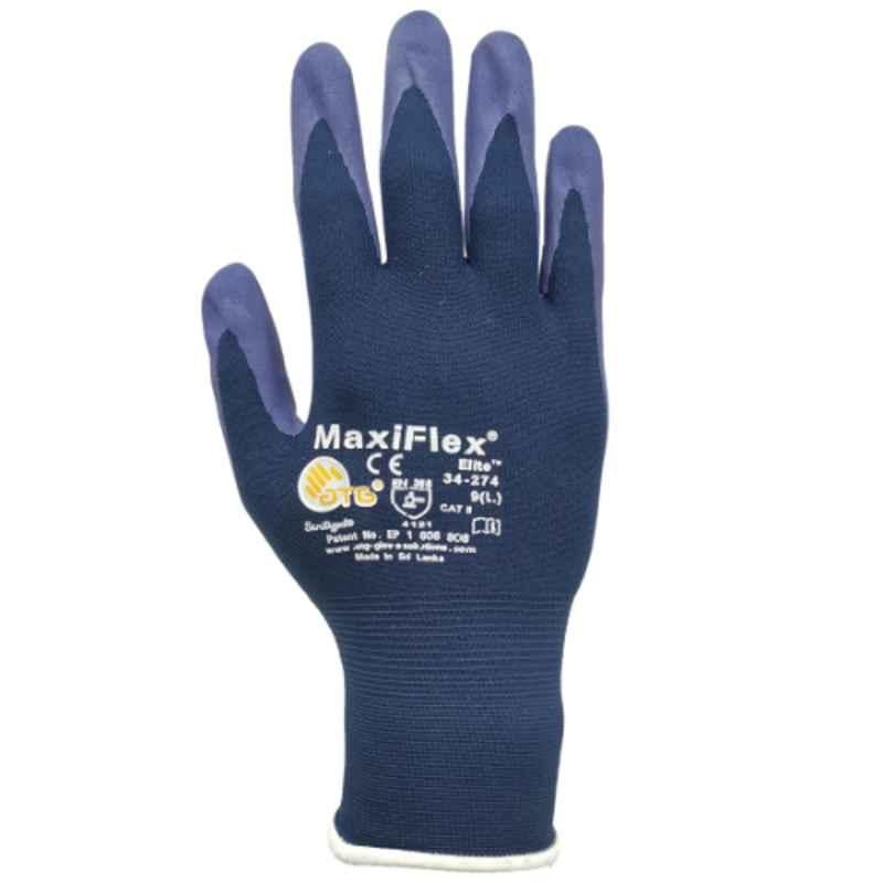 ATG Maxi Flex Elite 34-274 Micro Foam Nitrile Coated Navy Blue Safety Gloves, Size: XL