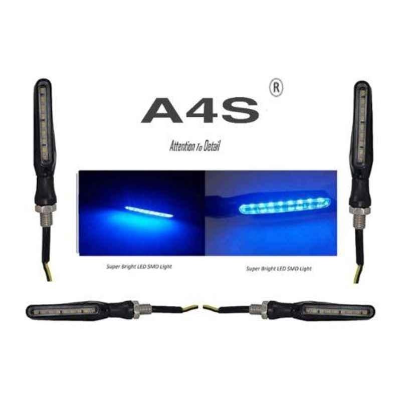 A4S 4 Pcs 12V Blue Ktm Style Sleek LED Indicators Turning Lights for All Bikes Set, ASTLO82