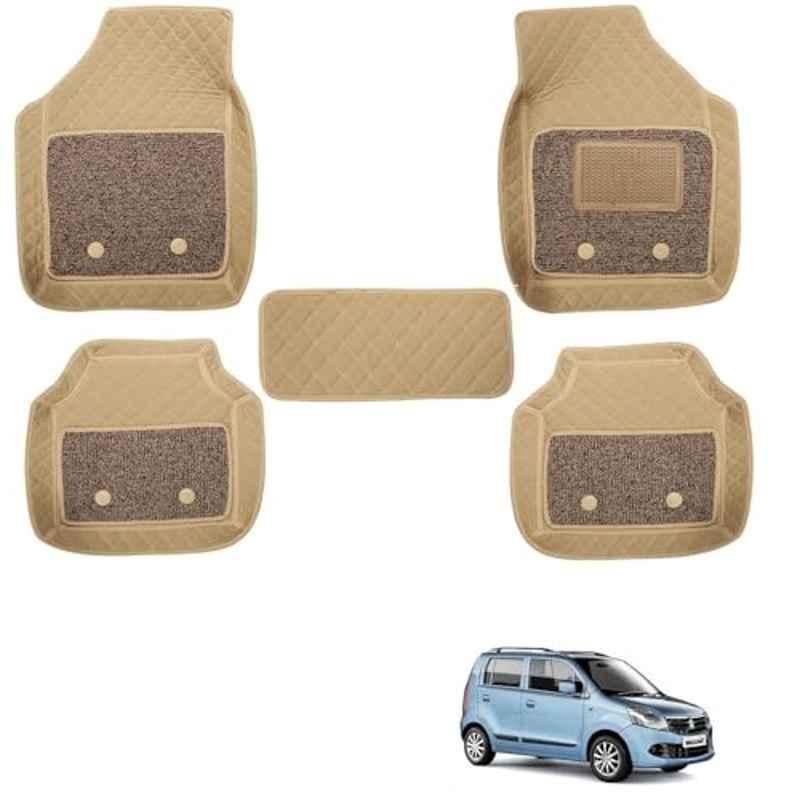 Kozdiko 5 Pcs Waterproof & Luxury 7D Beige Leatherette Car Floor Mats Set for Maruti Suzuki Wagon R Type-2 2011-2018