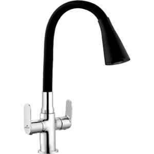 Cliquin Opal Brass Chrome Deck Mounted Center Hole Basin Mixer with Black Dual Flow Flexible Spout